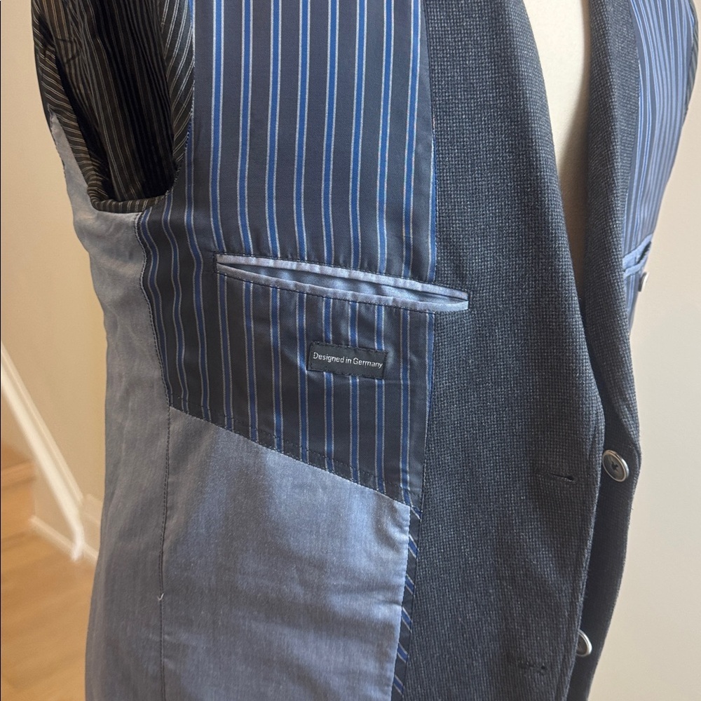 Bugatti Flexcity Blue Charcoal Blazer – Size 42R – Wool Blend Elbow Patch - Picture 7 of 11